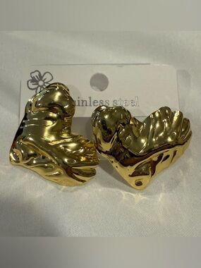 Stainless Steel Gold Heart Sculpted Earrings